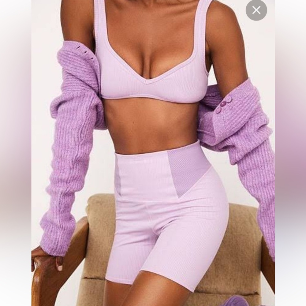 Love and Lemons Womens Dani Biker Shorts Bra Set Small Pink High Rise Gorpcore